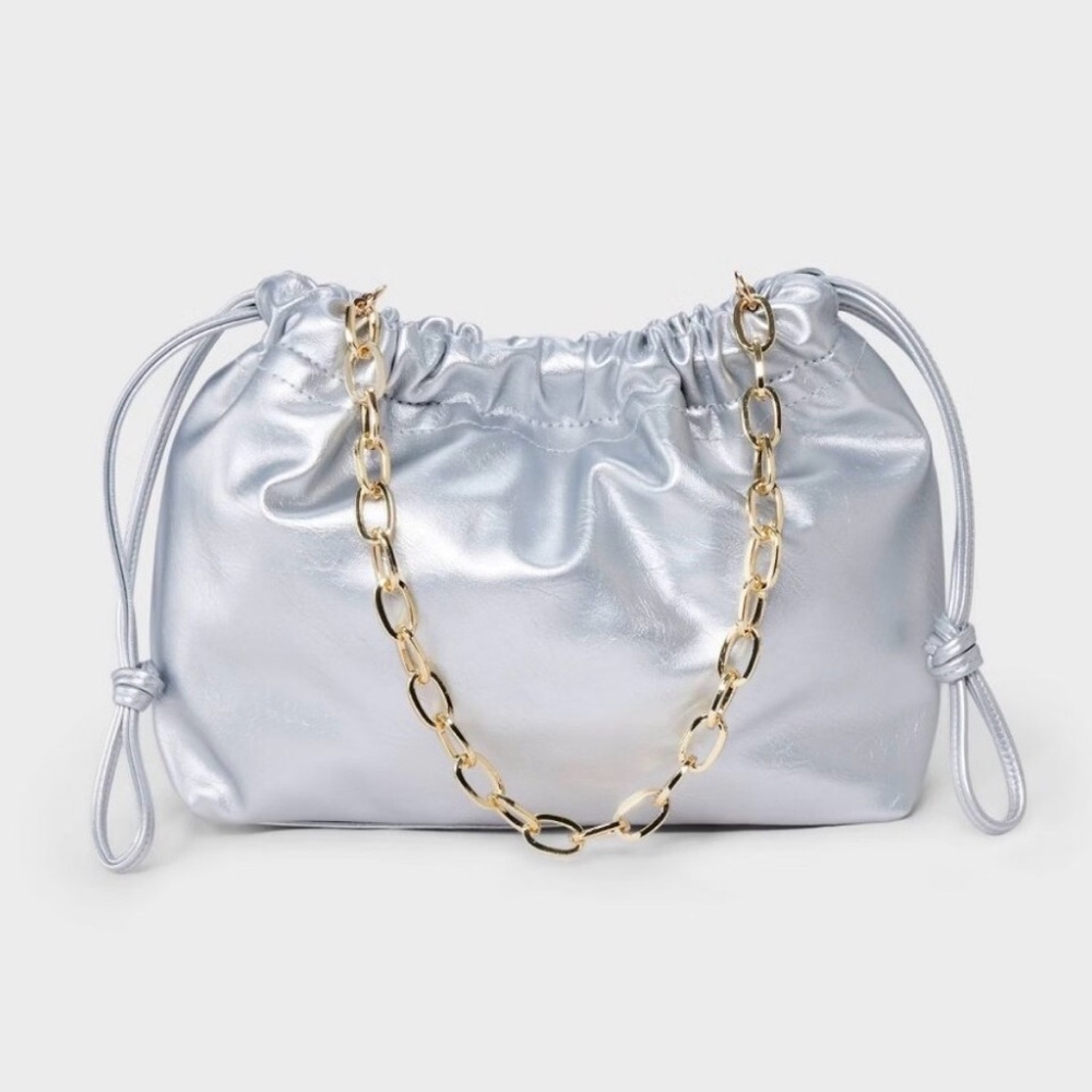 Universal Threads Silver Metallic Purse Cinch Top Gold Chain Shoulder Bag